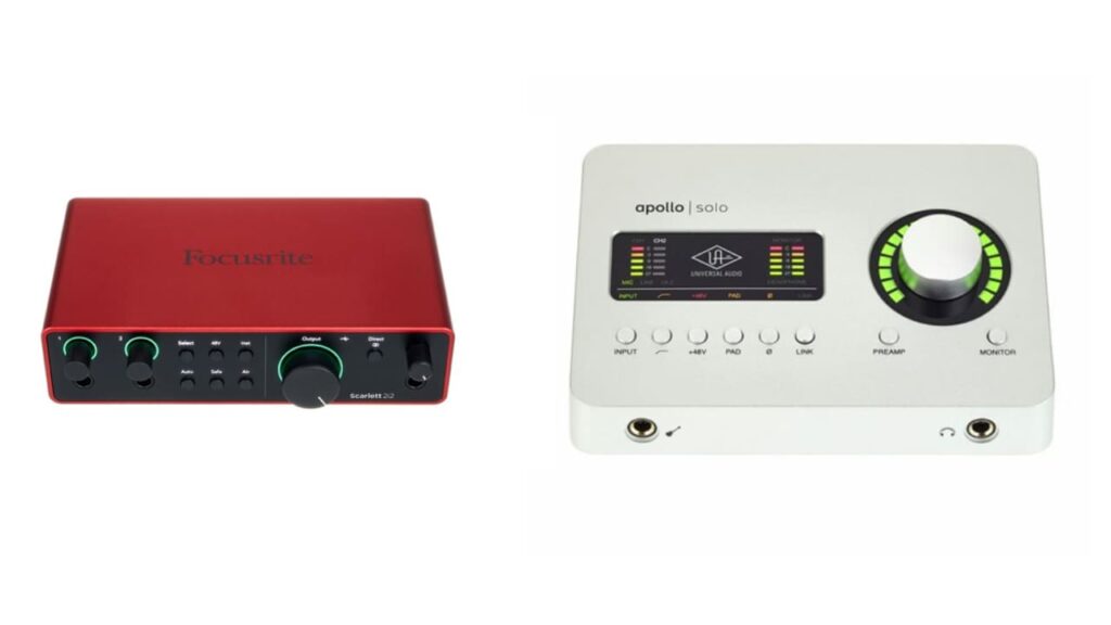 visuel d'interface audio-numérique de la marque FOCUSRITE et UNIVERSAL AUDIO