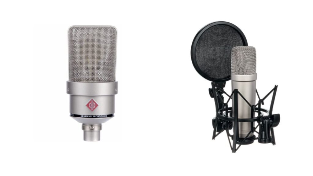 image d'illustration de deux microphones à condensateurs qui font partie du matériel à utiliser pour enregistrer un livre audio