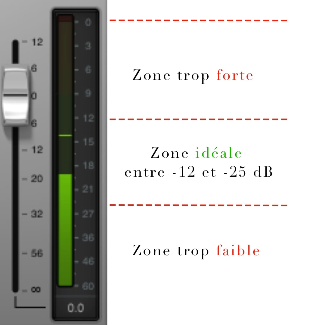 Ceci représente un visuel pour comprendre le niveau d'enregistrement à atteindre pour enregistrer son livre audio