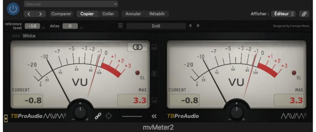 visuel d'un vu-metre avec réglage du gain